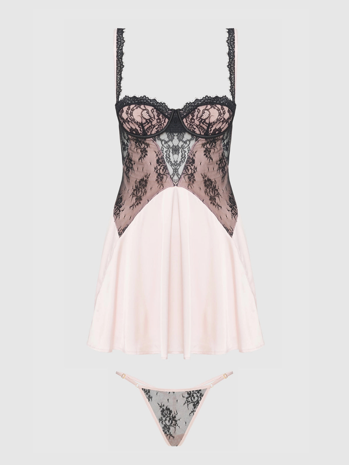 Geneviève Satin & Lace Babydoll Set