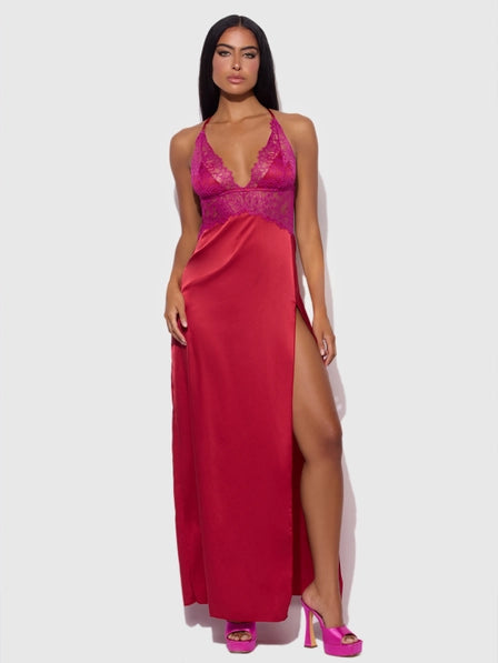 Seraphine Satin & Lace Long Chemise